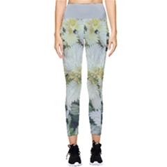 Enchanting Foliage Sharp Edged Leaves In Pale Yellow And Silver Bk Pocket Leggings  by dflcprintsclothing