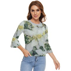 Enchanting Foliage Sharp Edged Leaves In Pale Yellow And Silver Bk Bell Sleeve Top