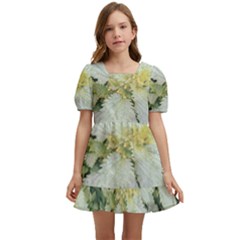 Enchanting Foliage Sharp Edged Leaves In Pale Yellow And Silver Bk Kids  Short Sleeve Dolly Dress by dflcprintsclothing