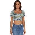 Enchanting Foliage Sharp Edged Leaves In Pale Yellow And Silver Bk Short Sleeve Square Neckline Crop Top  View1