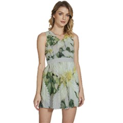 Enchanting Foliage Sharp Edged Leaves In Pale Yellow And Silver Bk Sleeveless High Waist Mini Dress by dflcprintsclothing