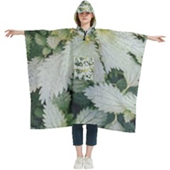 Enchanting Foliage Sharp Edged Leaves In Pale Yellow And Silver Bk Women s Hooded Rain Ponchos by dflcprintsclothing