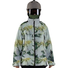 Enchanting Foliage Sharp Edged Leaves In Pale Yellow And Silver Bk Men s Zip Ski And Snowboard Waterproof Breathable Jacket