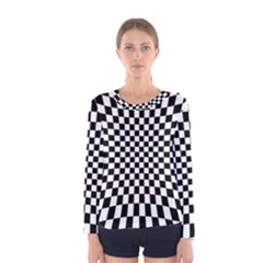 Illusion Checkerboard Black And White Pattern Women s Long Sleeve T-shirt