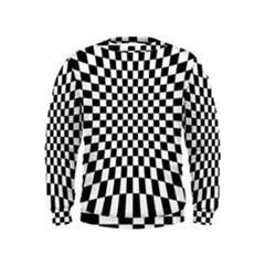 Illusion Checkerboard Black And White Pattern Kids  Sweatshirt by Ravend