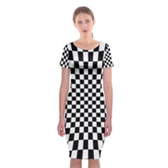 Illusion Checkerboard Black And White Pattern Classic Short Sleeve Midi Dress by Ravend