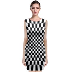 Illusion Checkerboard Black And White Pattern Sleeveless Velvet Midi Dress