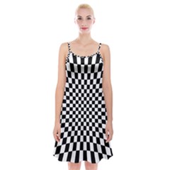 Illusion Checkerboard Black And White Pattern Spaghetti Strap Velvet Dress