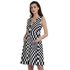 Illusion Checkerboard Black And White Pattern Sleeveless Dress With Pocket by Ravend