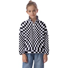 Illusion Checkerboard Black And White Pattern Kids  Half Zip Hoodie by Ravend