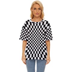 Illusion Checkerboard Black And White Pattern Oversized Basic T-shirt by Ravend