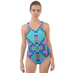 Checkerboard Square Abstract Cut-out Back One Piece Swimsuit by Ravend