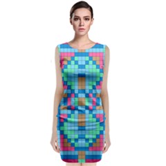 Checkerboard Square Abstract Sleeveless Velvet Midi Dress