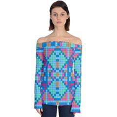 Checkerboard Square Abstract Off Shoulder Long Sleeve Top by Ravend