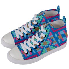 Checkerboard Square Abstract Women s Mid-top Canvas Sneakers by Ravend