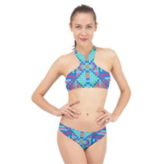 Checkerboard Square Abstract High Neck Bikini Set by Ravend