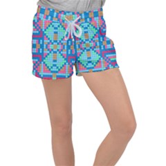 Checkerboard Square Abstract Women s Velour Lounge Shorts by Ravend