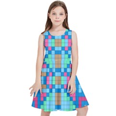 Checkerboard Square Abstract Kids  Skater Dress by Ravend