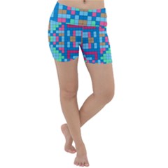 Checkerboard Square Abstract Lightweight Velour Yoga Shorts by Ravend