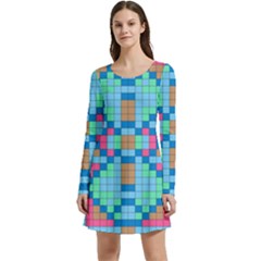 Checkerboard Square Abstract Long Sleeve Velour Skater Dress by Ravend