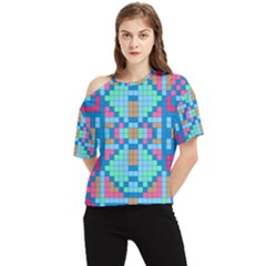 Checkerboard Square Abstract One Shoulder Cut Out T-shirt