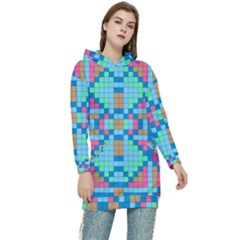 Checkerboard Square Abstract Women s Long Oversized Pullover Hoodie