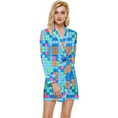 Checkerboard Square Abstract Long Sleeve Satin Robe