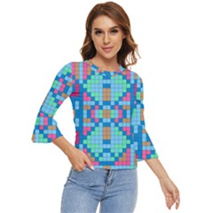 Checkerboard Square Abstract Bell Sleeve Top