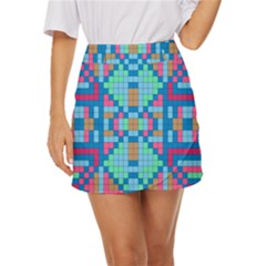 Checkerboard Square Abstract Mini Front Wrap Skirt by Ravend