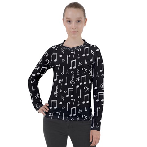 Chalk Music Notes Signs Seamless Pattern Women s Pique Long Sleeve T-shirt by Ravend