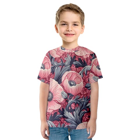 Vintage Floral Poppies Kids  Sport Mesh T-shirt by Grandong