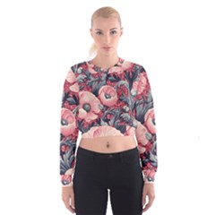 Vintage Floral Poppies Cropped Sweatshirt