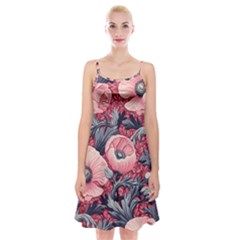 Vintage Floral Poppies Spaghetti Strap Velvet Dress