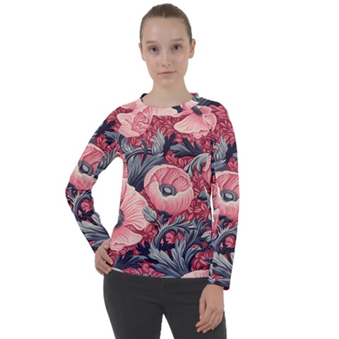 Vintage Floral Poppies Women s Long Sleeve Raglan T-shirt by Grandong