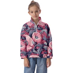 Vintage Floral Poppies Kids  Half Zip Hoodie