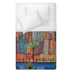 City New York Nyc Skyscraper Skyline Downtown Night Business Urban Travel Landmark Building Architec Duvet Cover (single Size) by Posterlux