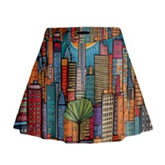 City New York Nyc Skyscraper Skyline Downtown Night Business Urban Travel Landmark Building Architec Mini Flare Skirt