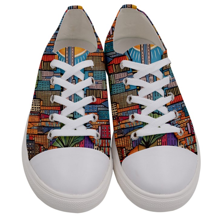 City New York Nyc Skyscraper Skyline Downtown Night Business Urban Travel Landmark Building Architec Men s Low Top Canvas Sneakers