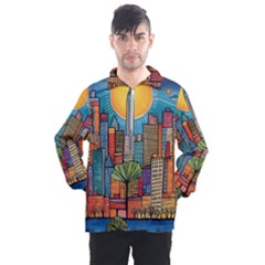 City New York Nyc Skyscraper Skyline Downtown Night Business Urban Travel Landmark Building Architec Men s Half Zip Pullover