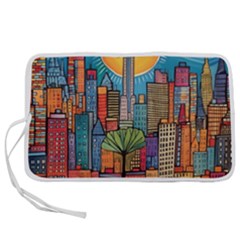 City New York Nyc Skyscraper Skyline Downtown Night Business Urban Travel Landmark Building Architec Pen Storage Case (l) by Posterlux