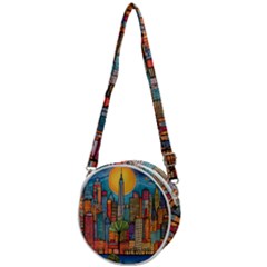 City New York Nyc Skyscraper Skyline Downtown Night Business Urban Travel Landmark Building Architec Crossbody Circle Bag