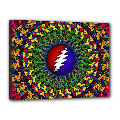 Grateful Dead Bear Pattern Canvas 16  X 12  (stretched)