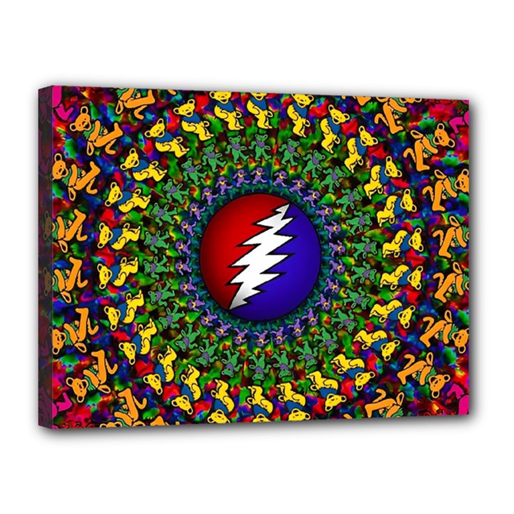 Grateful Dead Bear Pattern Canvas 16  x 12  (Stretched)