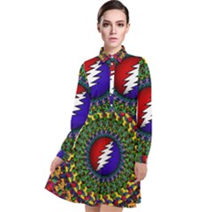 Grateful Dead Bear Pattern Long Sleeve Chiffon Shirt Dress by Maspions