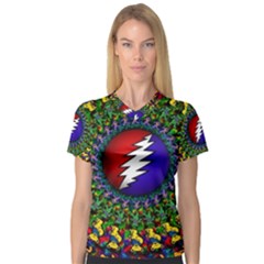 Grateful Dead Bear Pattern V-neck Sport Mesh T-shirt