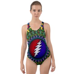 Grateful Dead Bear Pattern Cut-out Back One Piece Swimsuit