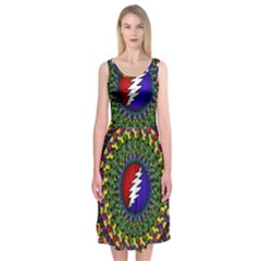 Grateful Dead Bear Pattern Midi Sleeveless Dress