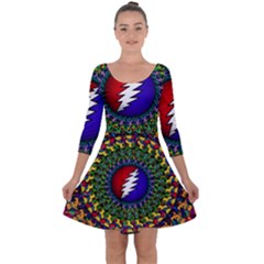 Grateful Dead Bear Pattern Quarter Sleeve Skater Dress