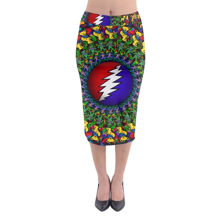 Grateful Dead Bear Pattern Midi Pencil Skirt