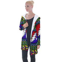 Grateful Dead Bear Pattern Longline Hooded Cardigan